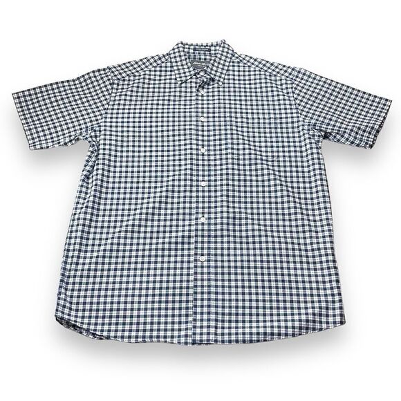 Eddie Bauer Shirt Mens Medium M Black‎ Plaid Chambray Short Sleeve Button Down - Picture 2 of 7